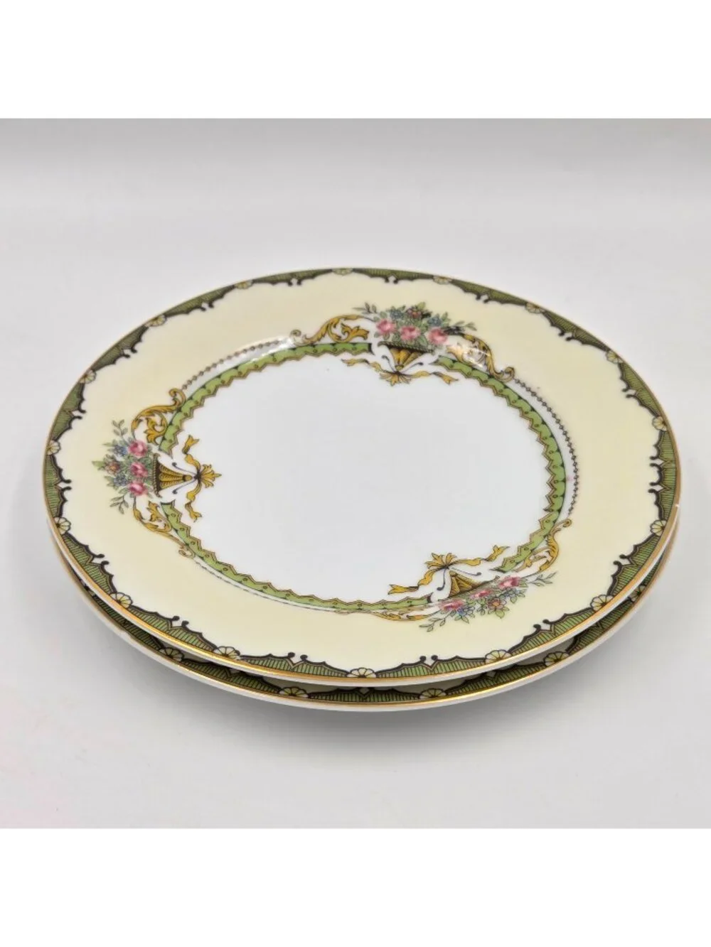 Noritake Penelope Set of 2 Bread and Butter Plates Green Pink Roses Gold Trim